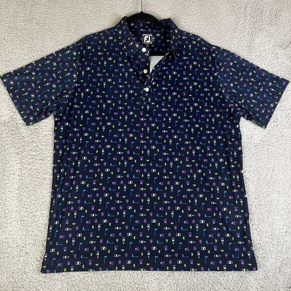 FootJoy Polo Shirt Mens XL Blue Cocktail Grapes Golf Tee All Over Print AOP - Picture 1 of 12